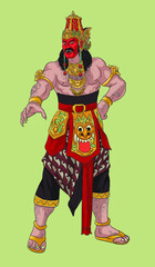 Drawing Rahwana, Ramayana puppet character, powerfull giant, art.illustration, vector