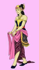 Drawing Srikandi, Baratayudha puppet characther, beautiful, pincess, art.illustration, vector