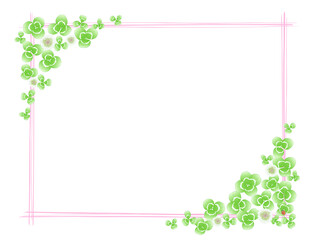 クローバーの花と葉のフレーム⑧手描き線枠_ピンク