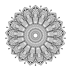 Circular pattern in form of mandala for Henna, Mehndi, tattoo, decoration. Decorative ornament in ethnic oriental style. Coloring book page.