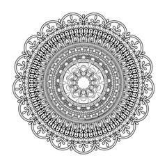 Circular pattern in form of mandala for Henna, Mehndi, tattoo, decoration. Decorative ornament in ethnic oriental style. Coloring book page.