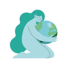 blue woman hugging earth