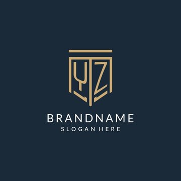 Initial YZ shield logo monoline style, modern and luxury monogram logo design