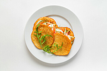 potato pancakes with salmon and cream cheese