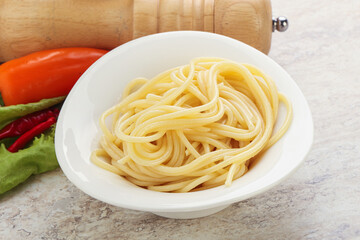 Italian pasta boiled spaghetti with oil