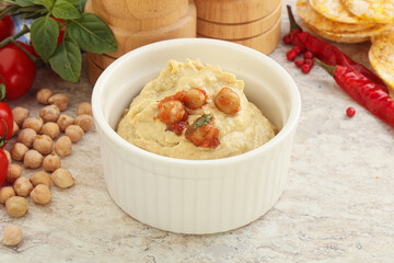 Natural organic chickpea hummus with olive oil