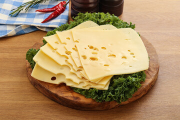 Sliced maasdam cheese for breakfast