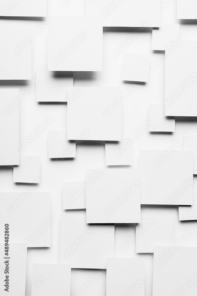 Aufkleber white abstract background - geometric pattern of squares in soft light with shadows, top view, verti