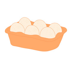 Open egg box with vector stock illustration. Fresh organic chicken eggs in carton pack or egg container with copy space. Isolated on a white background.