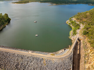 Eungella Dam overflow channel dry due to low water levels.