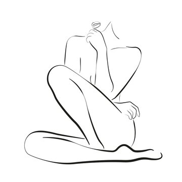 Woman Nude Body Line Art Drawing. Woman Body One Line Art Minimalist Style. Good for Wall Art, Print, Poster. Woman Trendy Modern Drawing. Vector EPS 10