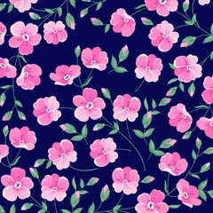 Pink Flower Green Leaf Floral Pattern