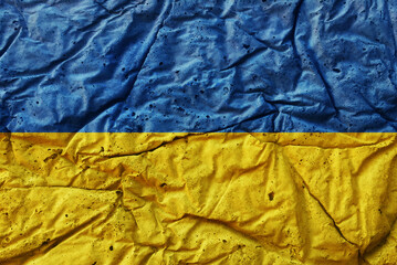 National flag of Ukraine rough texture and pattern, 3d-render and painted wall. Flag background and conflict concept.