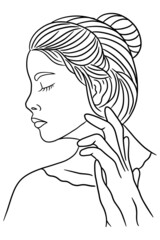 Women Girl Close up Face Pose Line Art illustration