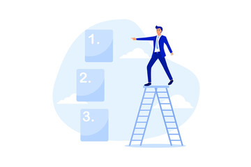 Set work priority, arrange to do list which job to do before and after, task management concept, young entrepreneur businessman manage to prioritize sticky note with number first, second and third.