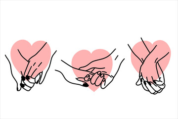 Women Girl Hand Love Gesture with Hearth Flat line Art illustration
