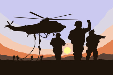 Fototapeta na wymiar Army Military Troops Sniper Stop The War Flat silhouette Art illustration