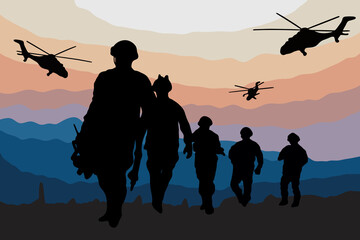 Fototapeta na wymiar Army Military Troops Sniper Stop The War Flat silhouette Art illustration