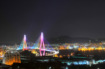 Fototapeta na wymiar The beautiful Busan Port Bridge and the city night view.