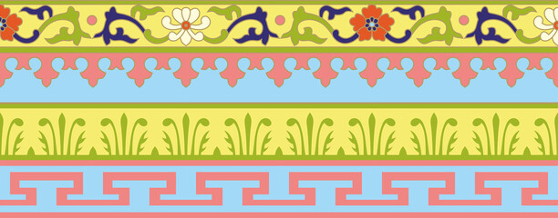 Vector seamless colorful Chinese ornament. endless border, frame of the peoples of east asia. China, Taiwan, Hong Kong, Korea, Malaysia, Singapore.
