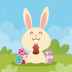 rabbit with eggs in landscape