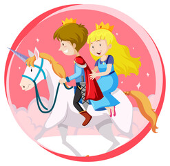 Fantasy princess character riding a unicorn on white background
