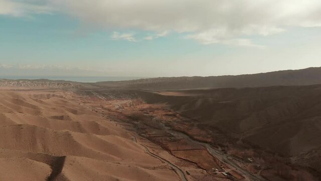 Aerial view mountains hill and river with pure water