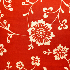 Vivid red fabric with flower patterns 