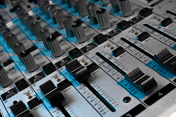 sound mixer faders. audio recording