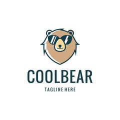 Bear cartoon with glasses logo design vector illustration