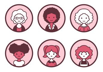 Old women and little girls avatar icon set.