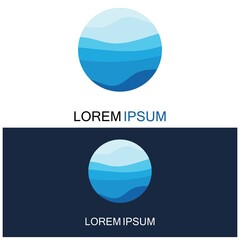 Isolated round shape logo. Blue color logotype. Flowing water image. Sea  ocean  river surface.
