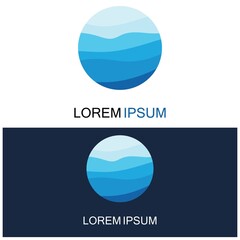 Isolated round shape logo. Blue color logotype. Flowing water image. Sea  ocean  river surface.
