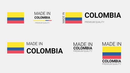 Vector set of made in Colombia labels, made in the Colombia logo, Colombia flag, product emblem, made in Colombia badges, premium quality, patriot proud label stamp, vector illustration, Rectangle
