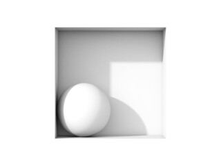 White sphere object placed on a square niche in white wall