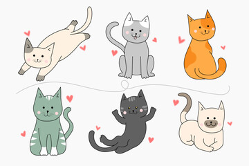 Character of Cat collection on white background,Drawing vector illustration.