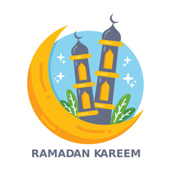 Ramadan Kareem greeting Concept with mosque and moon illustration