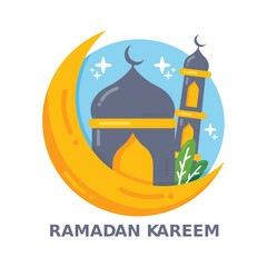 Ramadan Kareem greeting Concept with mosque and moon illustration