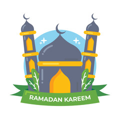 Ramadan Kareem greeting Concept with mosque illustration