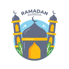 Ramadan Kareem greeting Concept with mosque illustration