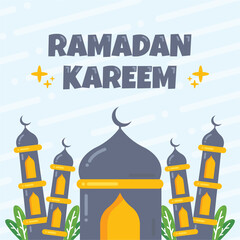 Ramadan Kareem greeting Concept with mosque illustration