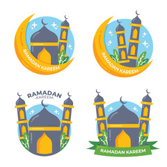 Set of Ramadan Elements Illustration. Ramadan Kareem concept with mosque and moon illustration