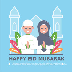Cute girl and boy moslem celebrating eid mubarak