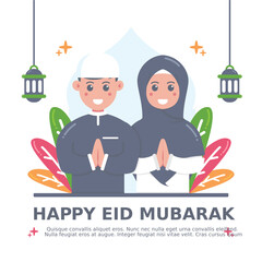 Cute girl and boy moslem celebrating eid mubarak