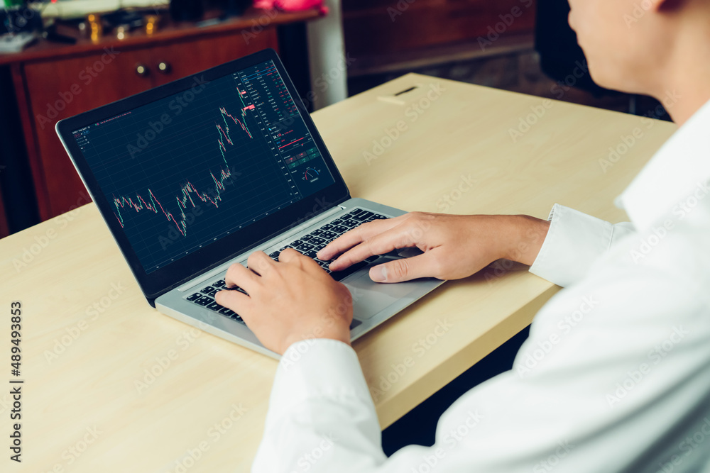 Poster stock market data chart analysis by ingenious computer software . investment application display sto