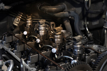 Selective one of engine injector of car. Open the lid for maintenance and cleaning of soot.