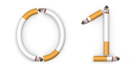 Number made from Cigarette isolated on white background. 3d letter. 3d illustration.	