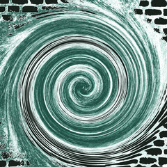 fashionable background, bright pattern, disk, circle, funnel, bricks, wave, abstraction, illustration, paint, stripes, brush, texture, oil, acrylic, gouache, dark, blue, turquoise, white, old, dirty, 