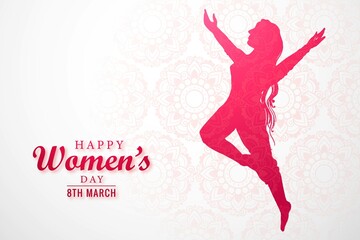 Naklejka premium Happy womens day for dancing girl greeting card background
