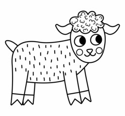 Vector black and white kid goat icon. Cute cartoon line illustration for kids. Farm little baby animal isolated on white background. Cattle picture or coloring page for children.